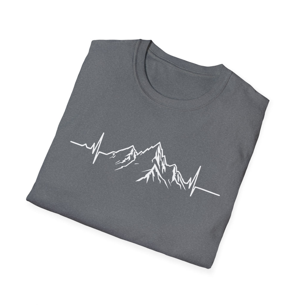 Mountain Heartbeat T-Shirt — Minimalist Mountain ECG Tee for Hikers & Outdoor Lovers