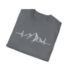 Mountain Heartbeat T-Shirt — Minimalist Mountain ECG Tee for Hikers & Outdoor Lovers