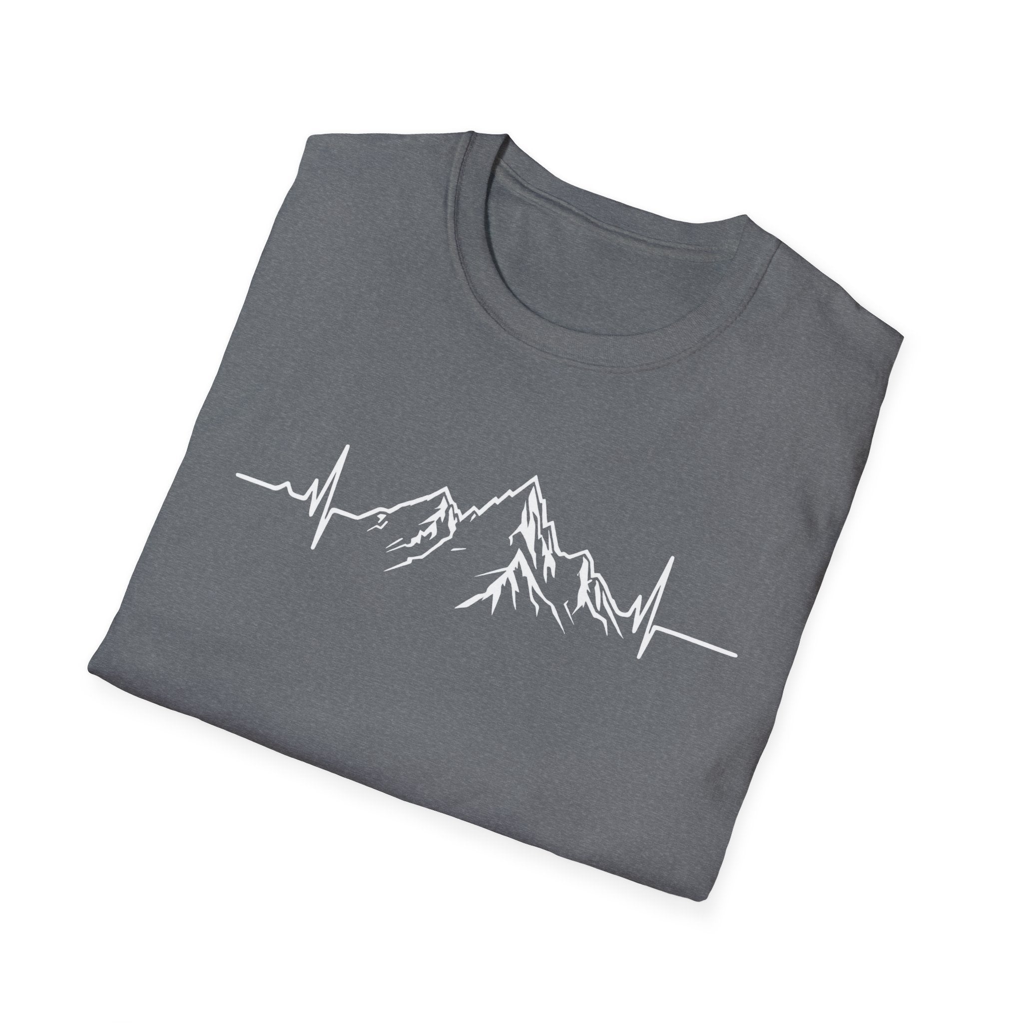 Mountain Heartbeat T-Shirt — Minimalist Mountain ECG Tee for Hikers & Outdoor Lovers