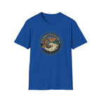 Retro Fishing Camp badge T-Shirt | Lake Sunset Outdoor Graphic
