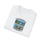 Camping Reality T-Shirt | Scenic Tent, Lake, Mountains Outdoor Adventure