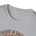 Sasquatch Hide & Seek Champion T-Shirt | Powered by Coffee, Bigfoot Design