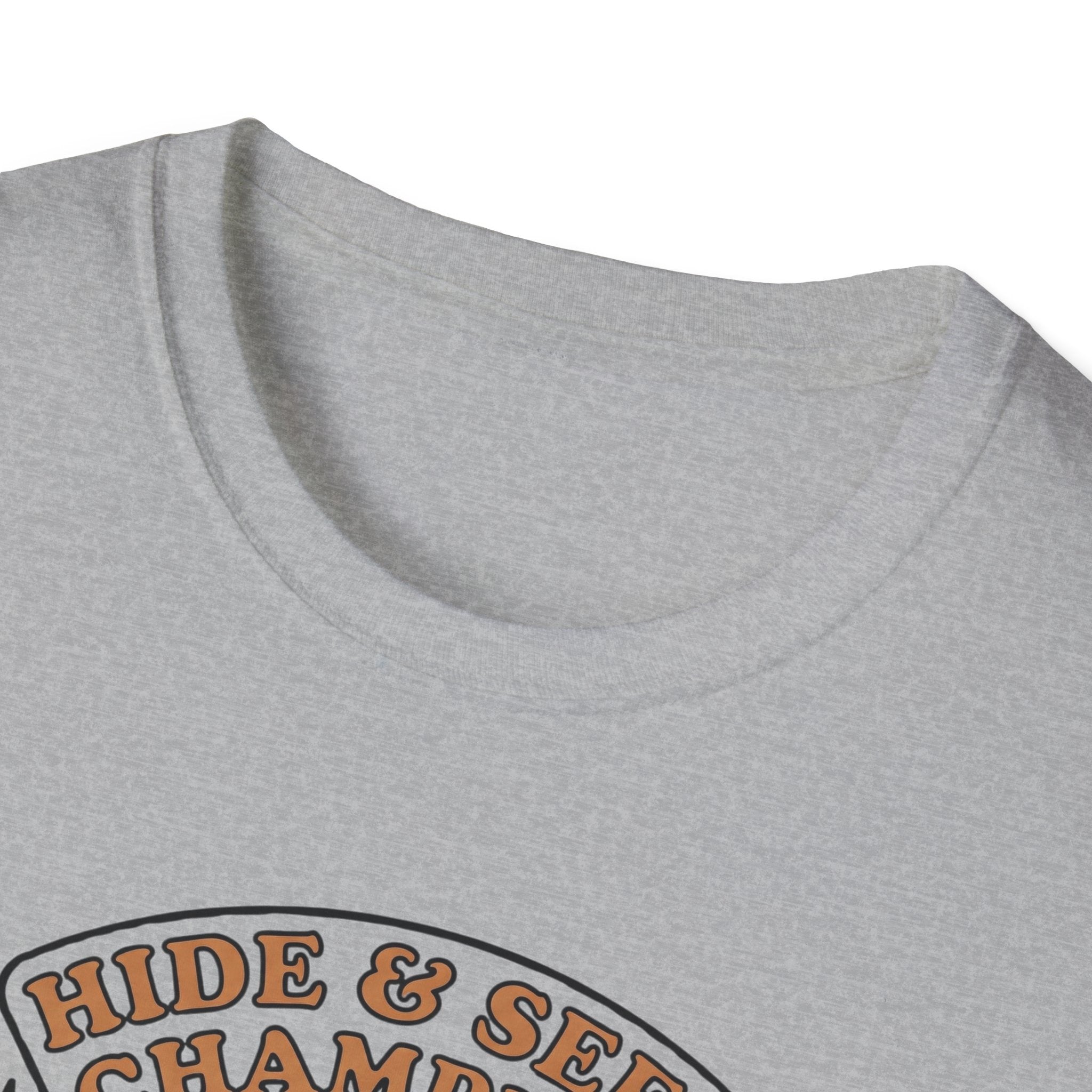 Sasquatch Hide & Seek Champion T-Shirt | Powered by Coffee, Bigfoot Design
