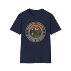 Stayed for the Coffee mountain camping badge T-Shirt | coffee hiking logo