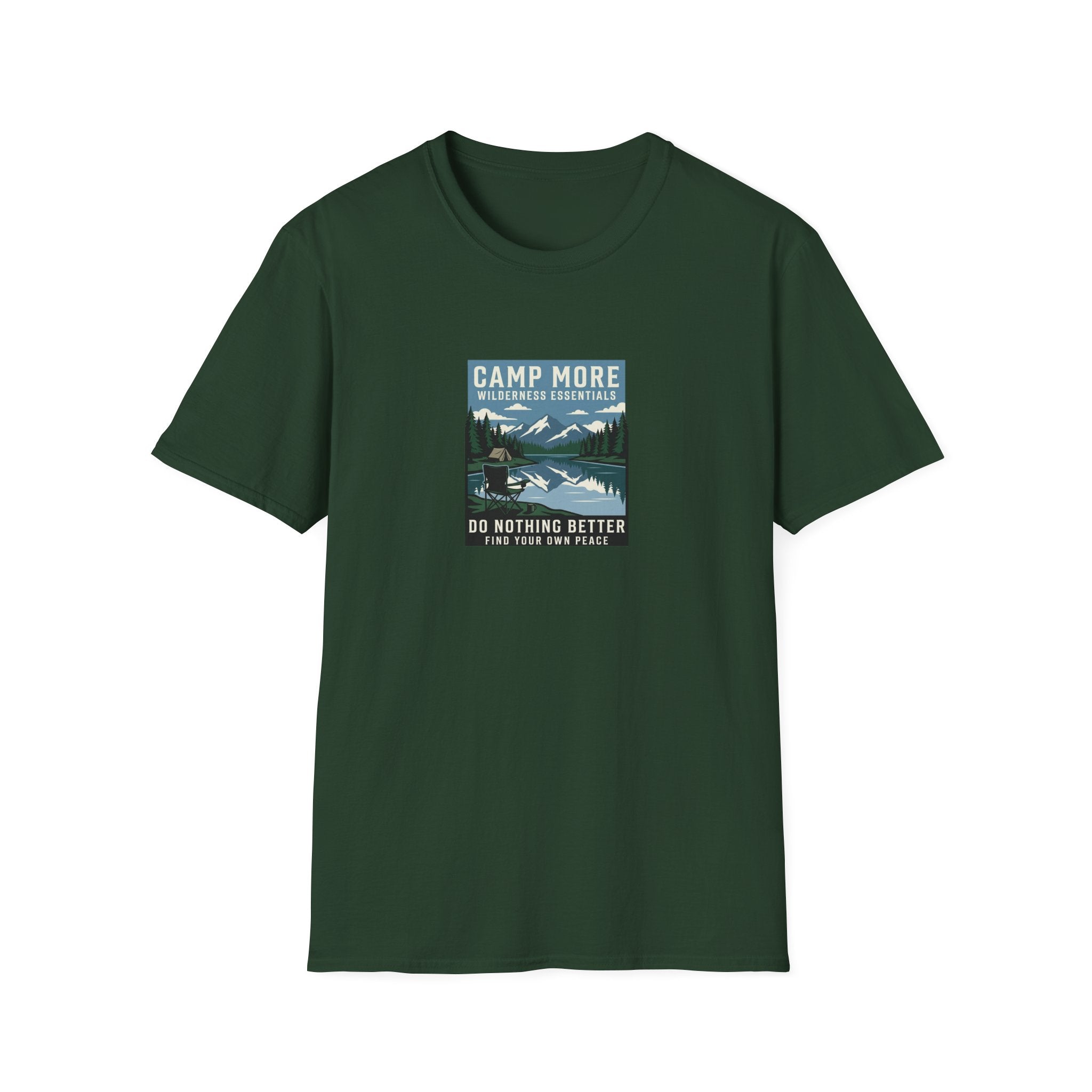 Camp More Wilderness Camping T-Shirt | Lake Mountain Poster Design