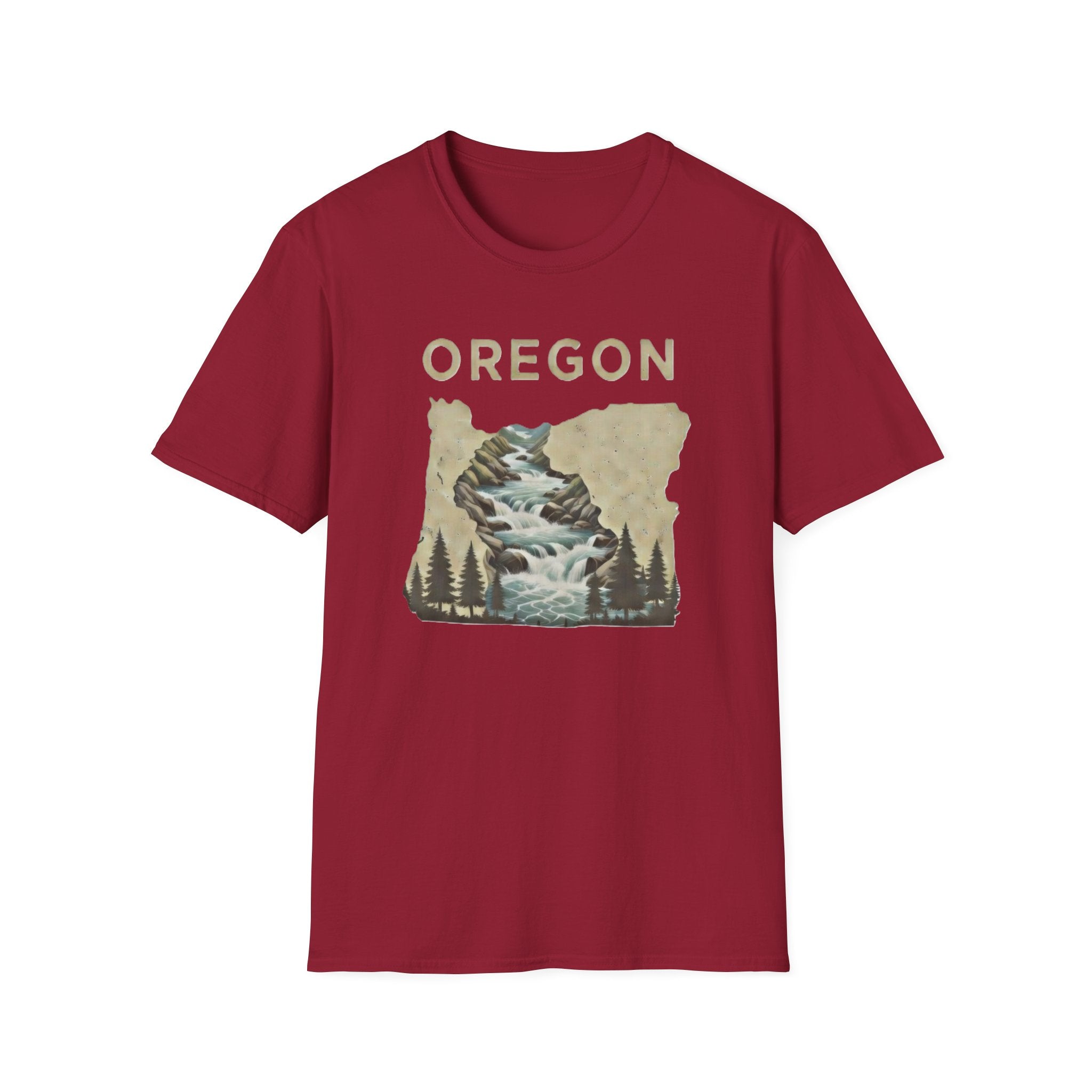 Oregon waterfall state map T-Shirt | River, Pines, Nature