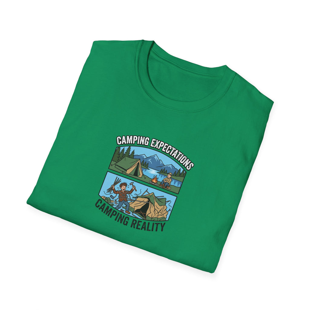 Camping Reality T-Shirt | Scenic Tent, Lake, Mountains Outdoor Adventure