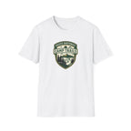 Camp Trails badge T-Shirt | Mountain camping logo, forest trail emblem