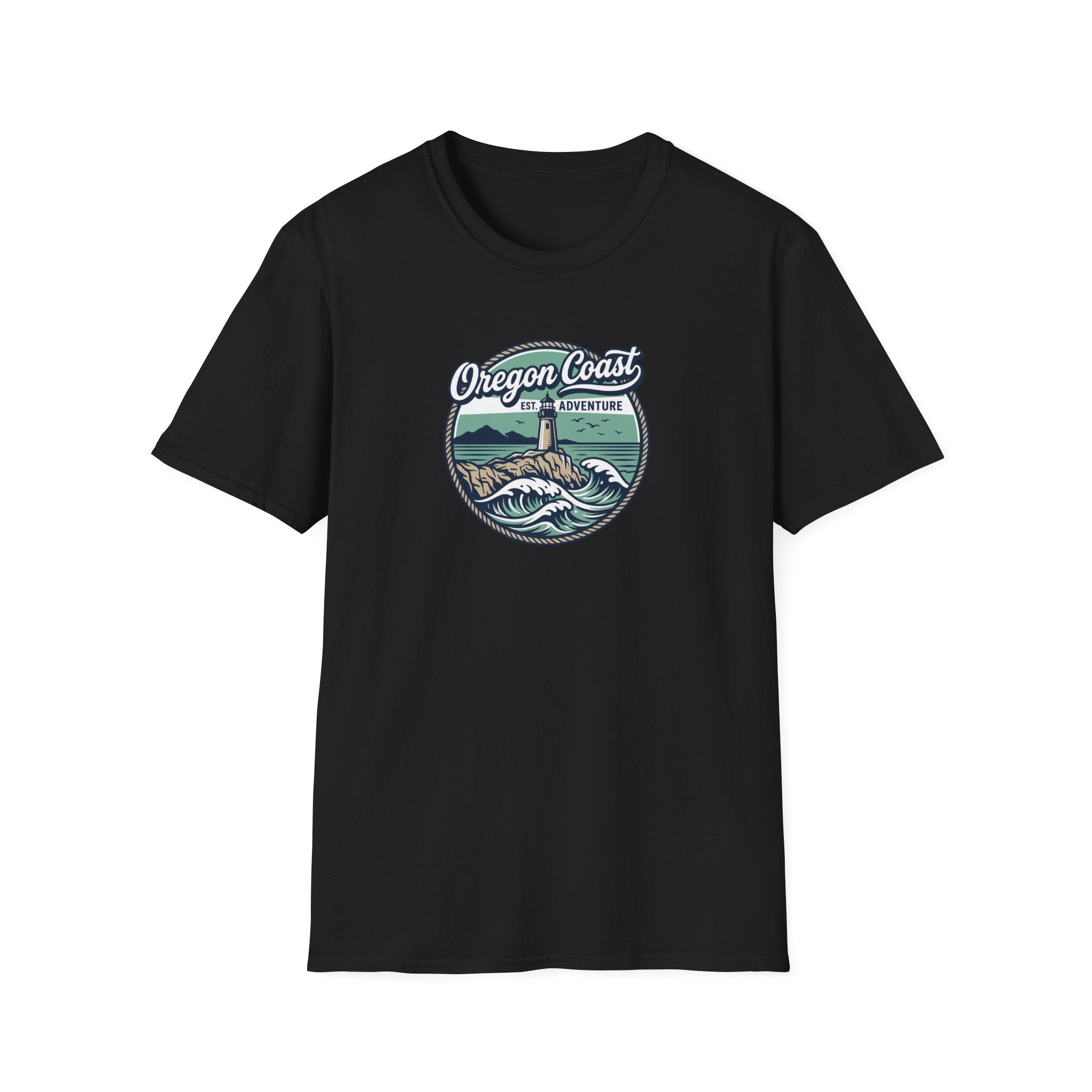 Oregon Coast Lighthouse Waves T-Shirt | Coastal Sunset Badge