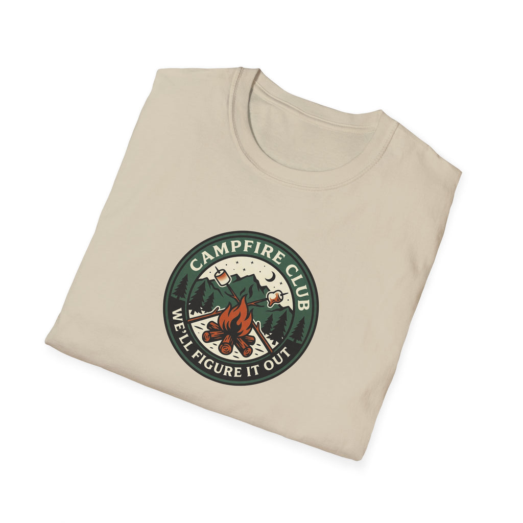 Campfire Club Patch design T-Shirt | Mountain Camping Logo Tee
