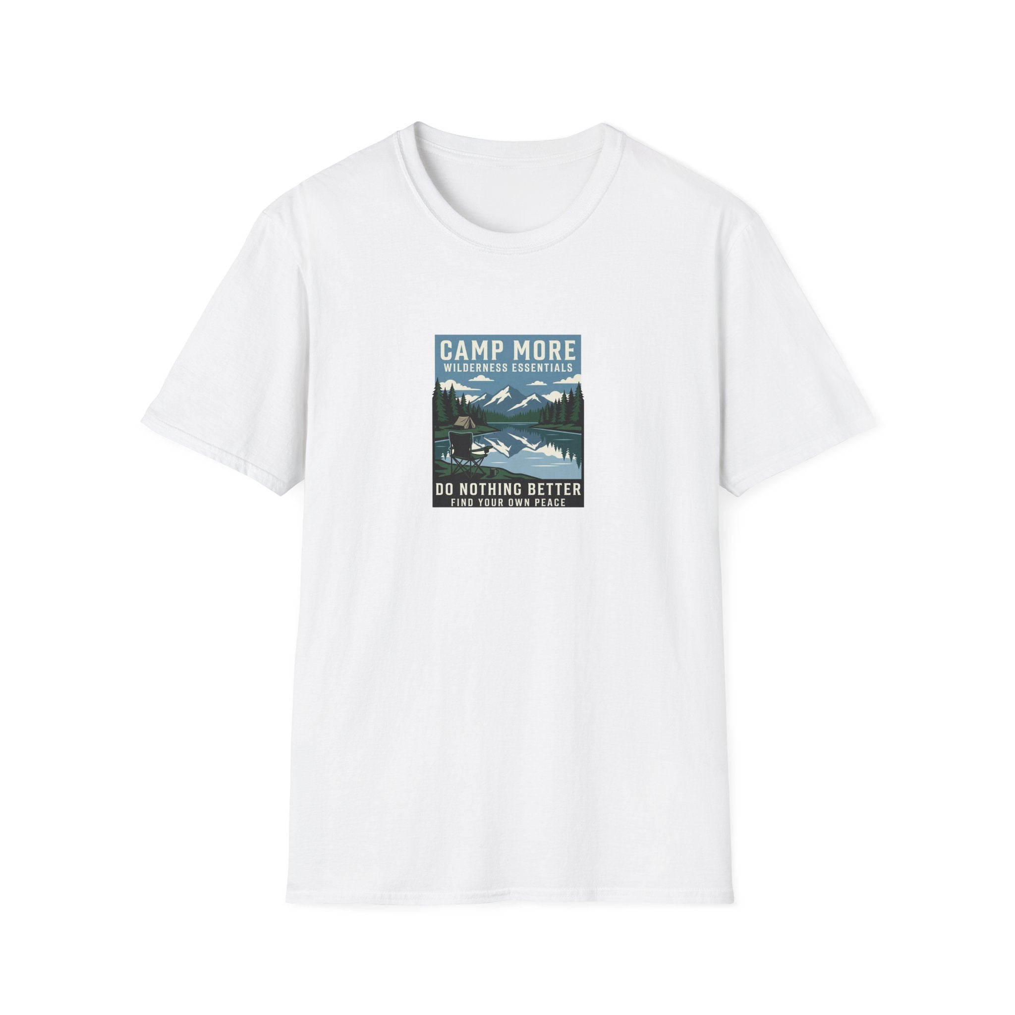Camp More Wilderness Camping T-Shirt | Lake Mountain Poster Design