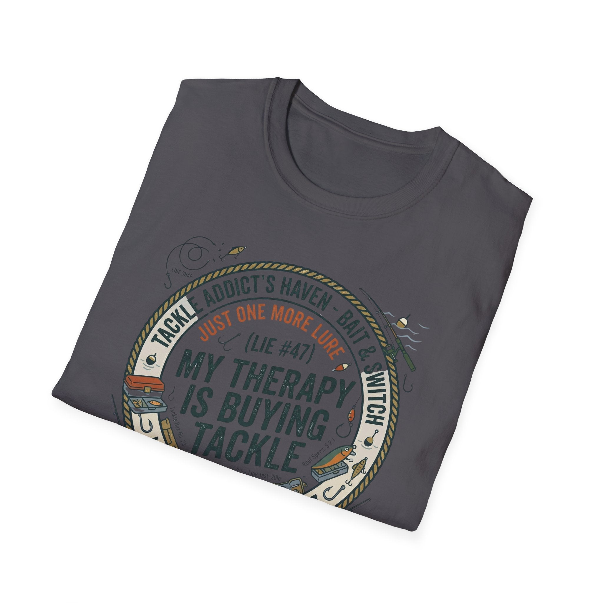 My Therapy Is Buying Tackle Fishing T-Shirt | Fishing Rod Reel Bait Angler Tee