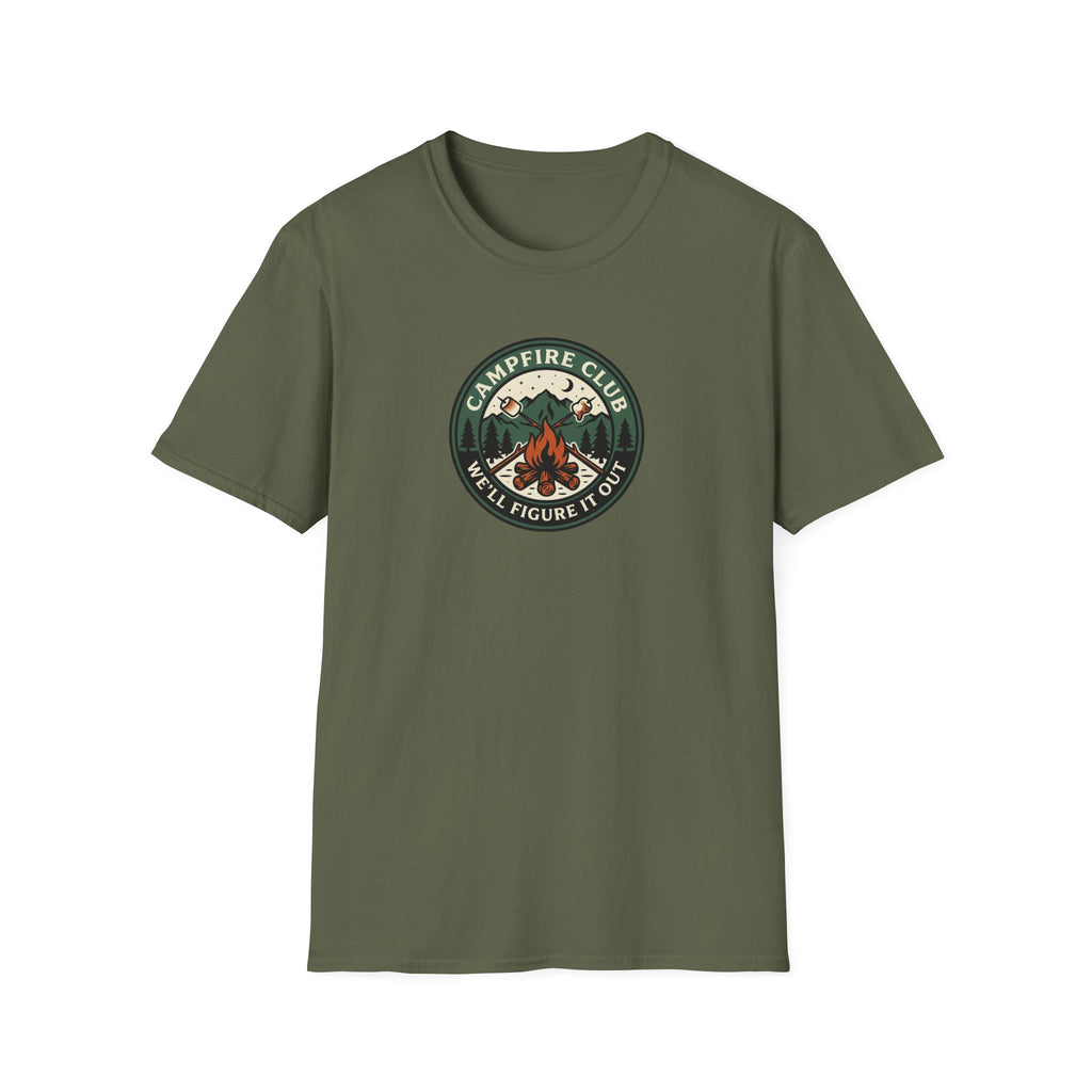 Campfire Club Patch design T-Shirt | Mountain Camping Logo Tee