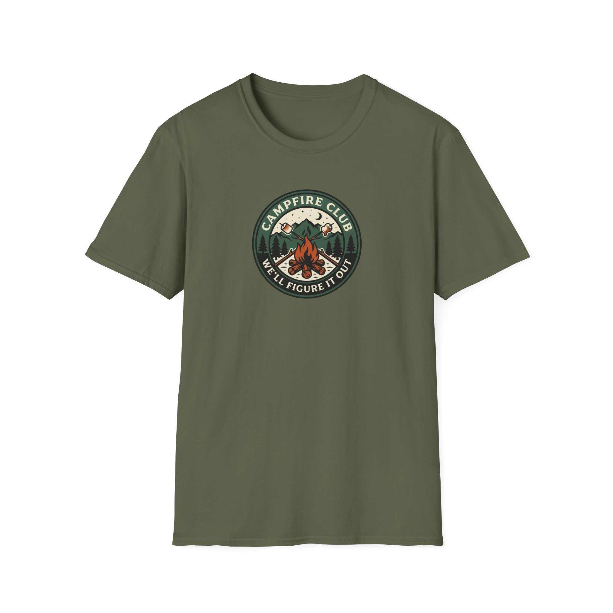 Campfire Club Patch design T-Shirt | Mountain Camping Logo Tee