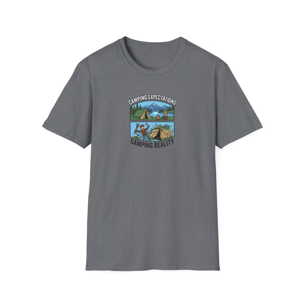 Camping Reality T-Shirt | Scenic Tent, Lake, Mountains Outdoor Adventure