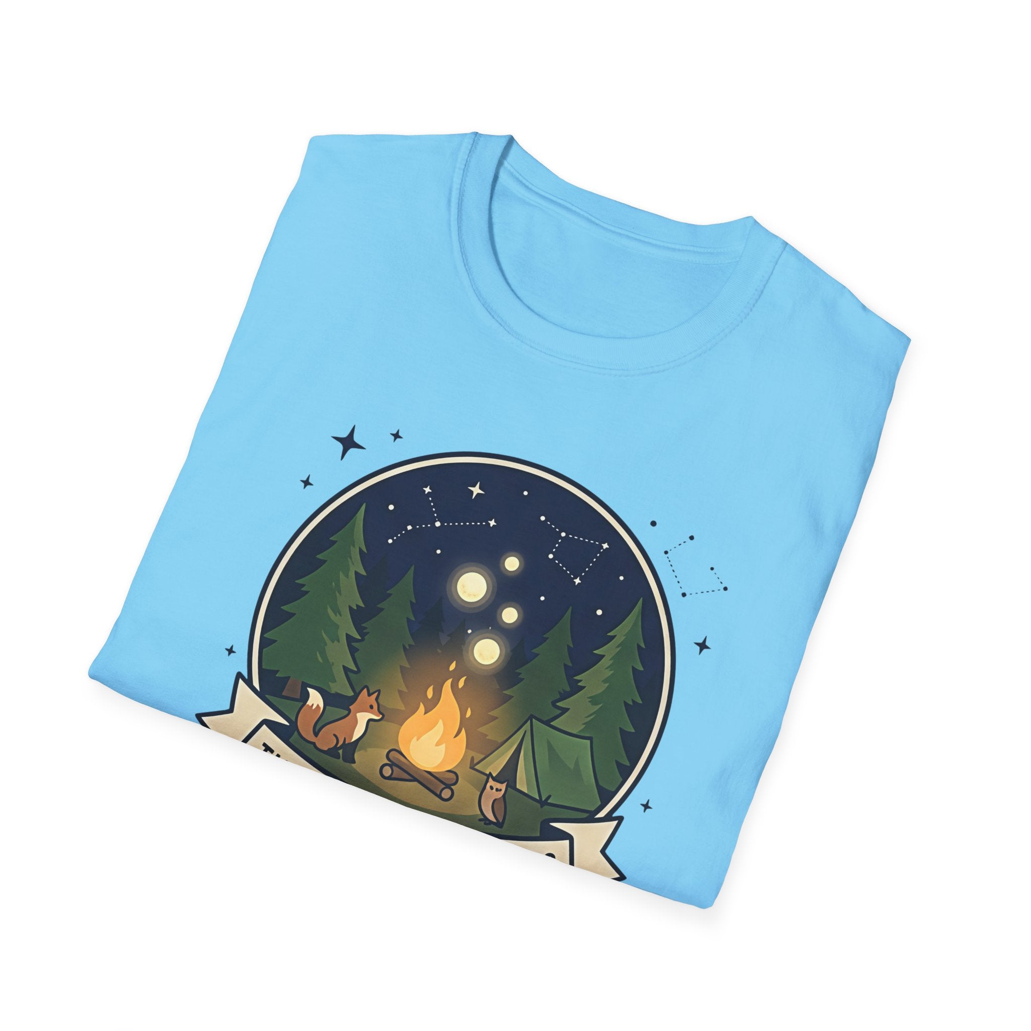 The Forest Whispers campfire scene T-Shirt | nighttime woods illustration