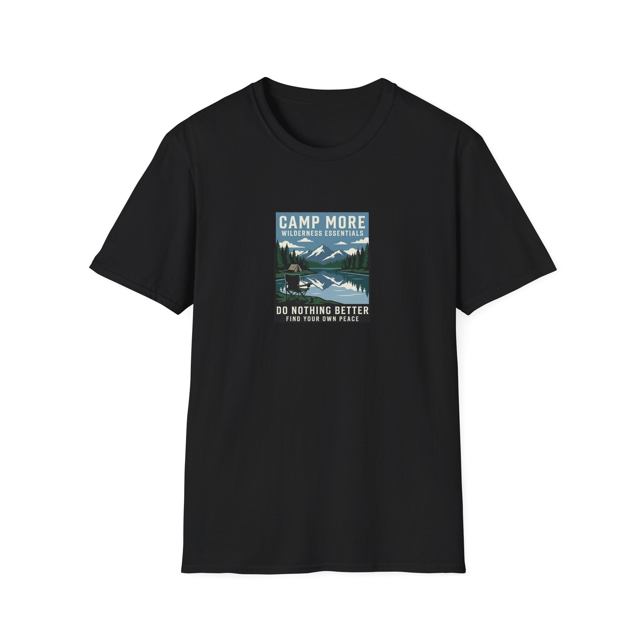 Camp More Wilderness Camping T-Shirt | Lake Mountain Poster Design