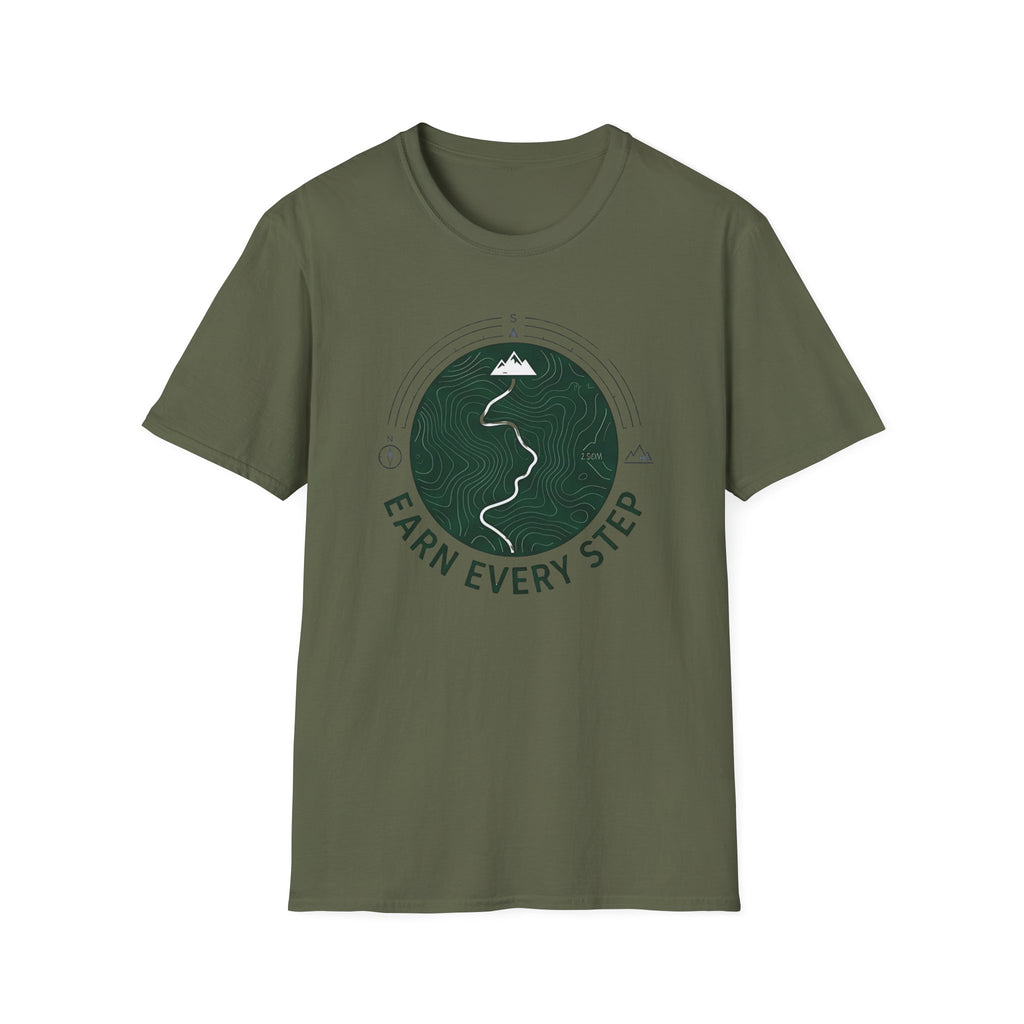 Earn Every Step T-Shirt | Hiking Mountain Trail Graphic