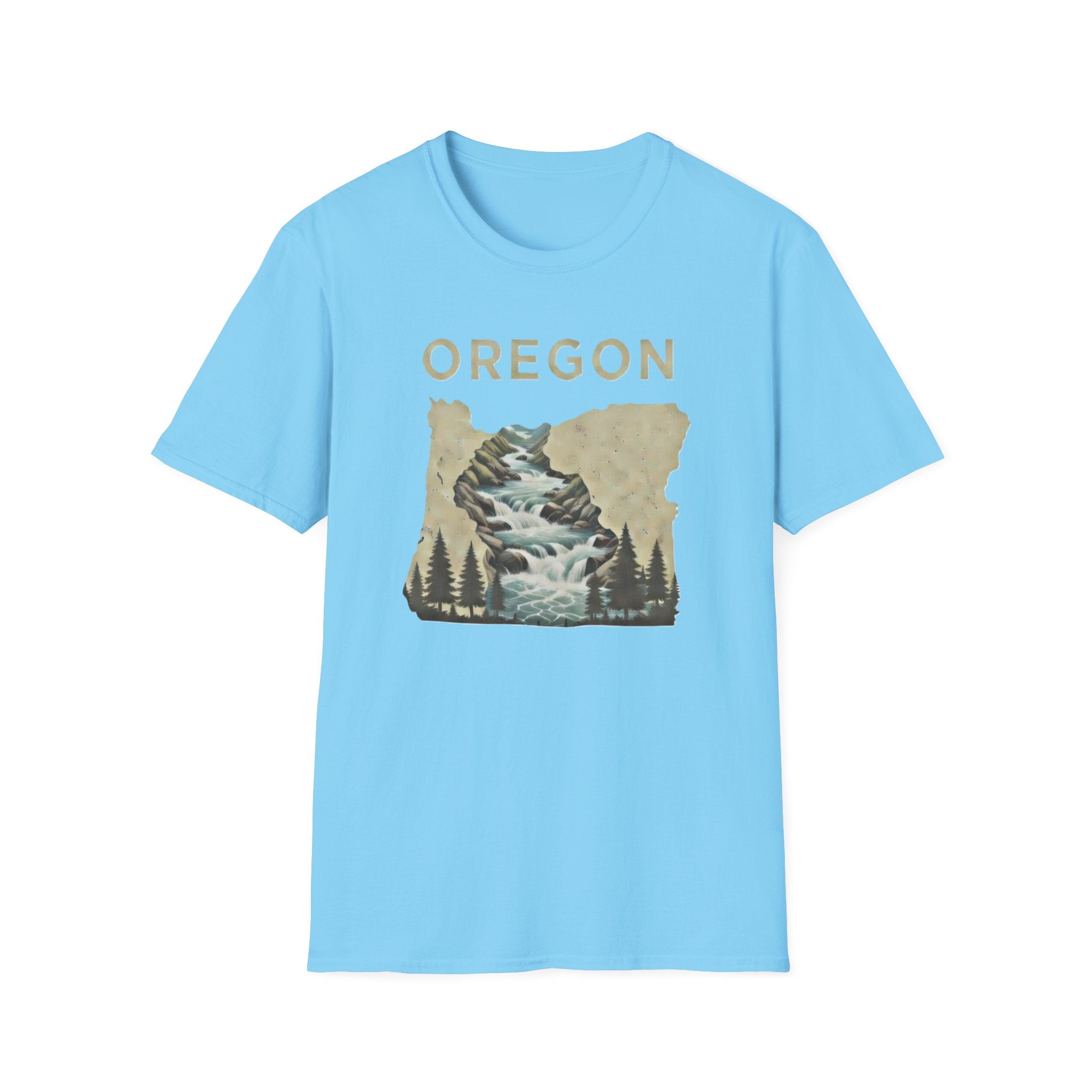 Oregon waterfall state map T-Shirt | River, Pines, Nature
