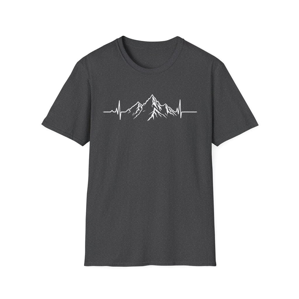 Mountain Heartbeat T-Shirt — Minimalist Mountain ECG Tee for Hikers & Outdoor Lovers