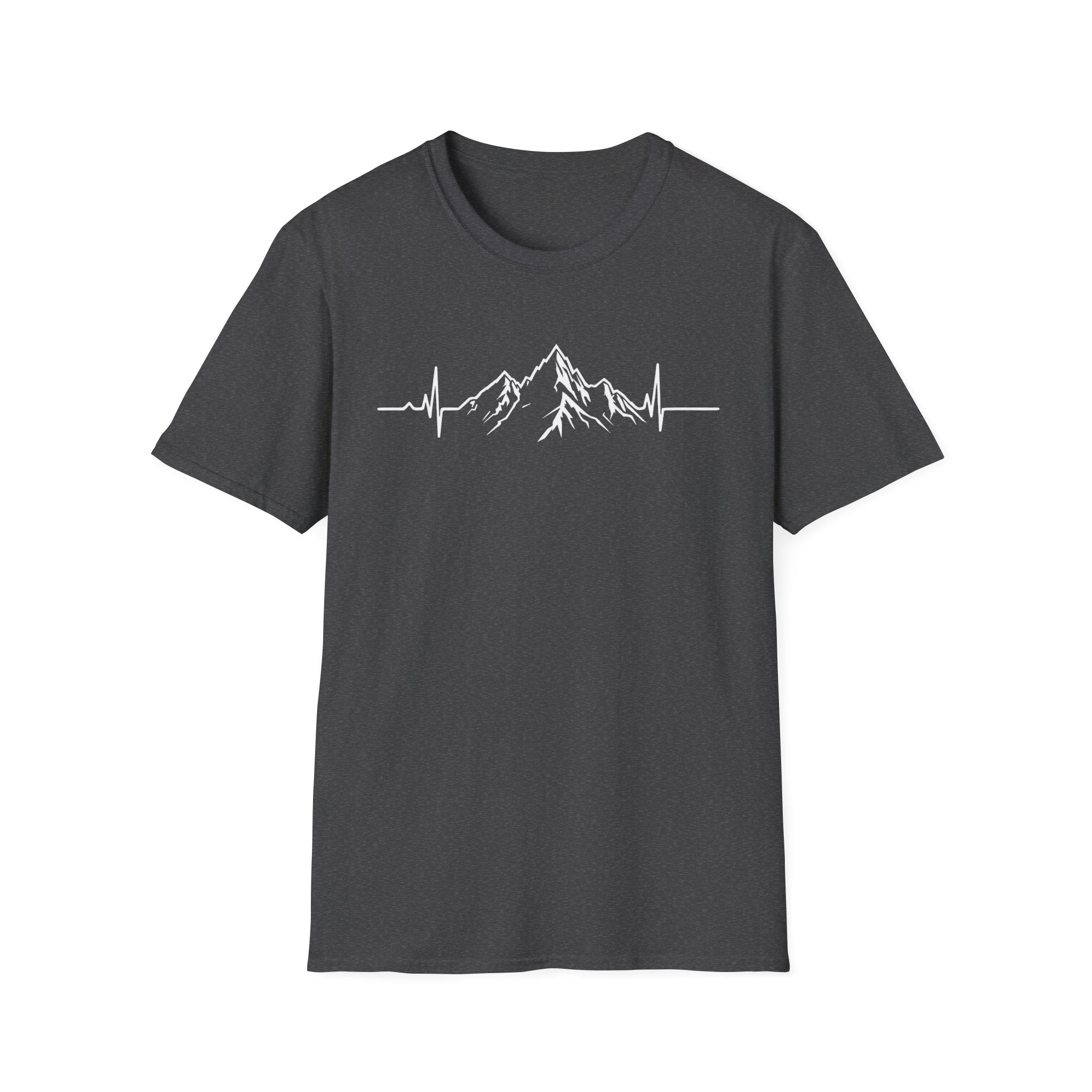 Mountain Heartbeat T-Shirt — Minimalist Mountain ECG Tee for Hikers & Outdoor Lovers