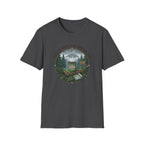 Cozy Camping Coffee Scene T-Shirt | Mountain Mug, Rainy Forest Illustration