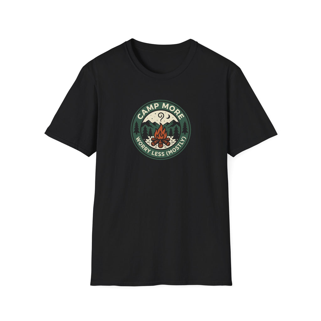 Camp More Campfire Badge T-Shirt | Outdoor Camping Graphic