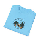 Campwood Trees Tent Graphic T-Shirt | Mountain Camping Logo, EST 1987