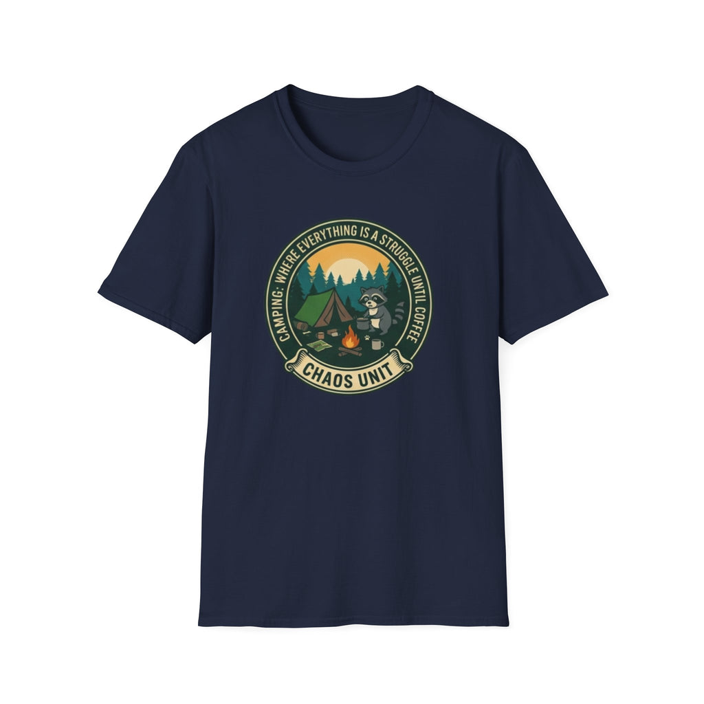 Camping Coffee Bear Chaos Unit T-Shirt | Campfire Woods Graphic