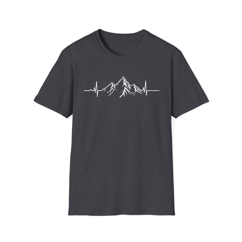 Mountain Heartbeat T-Shirt — Minimalist Mountain ECG Tee for Hikers & Outdoor Lovers