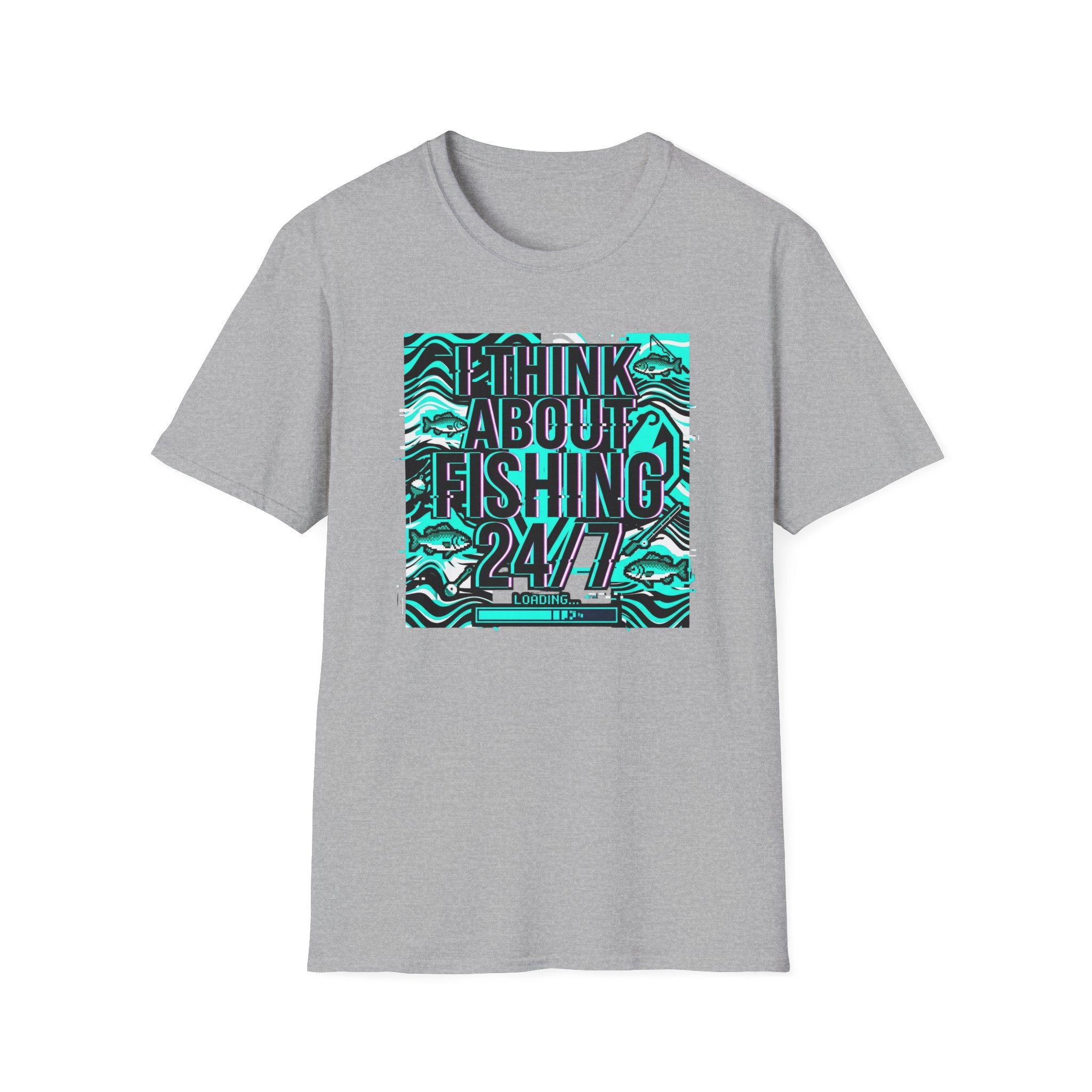 Think About Fishing 24/7 T-Shirt | Fishing Graphic Tee, Nautical Wave Design