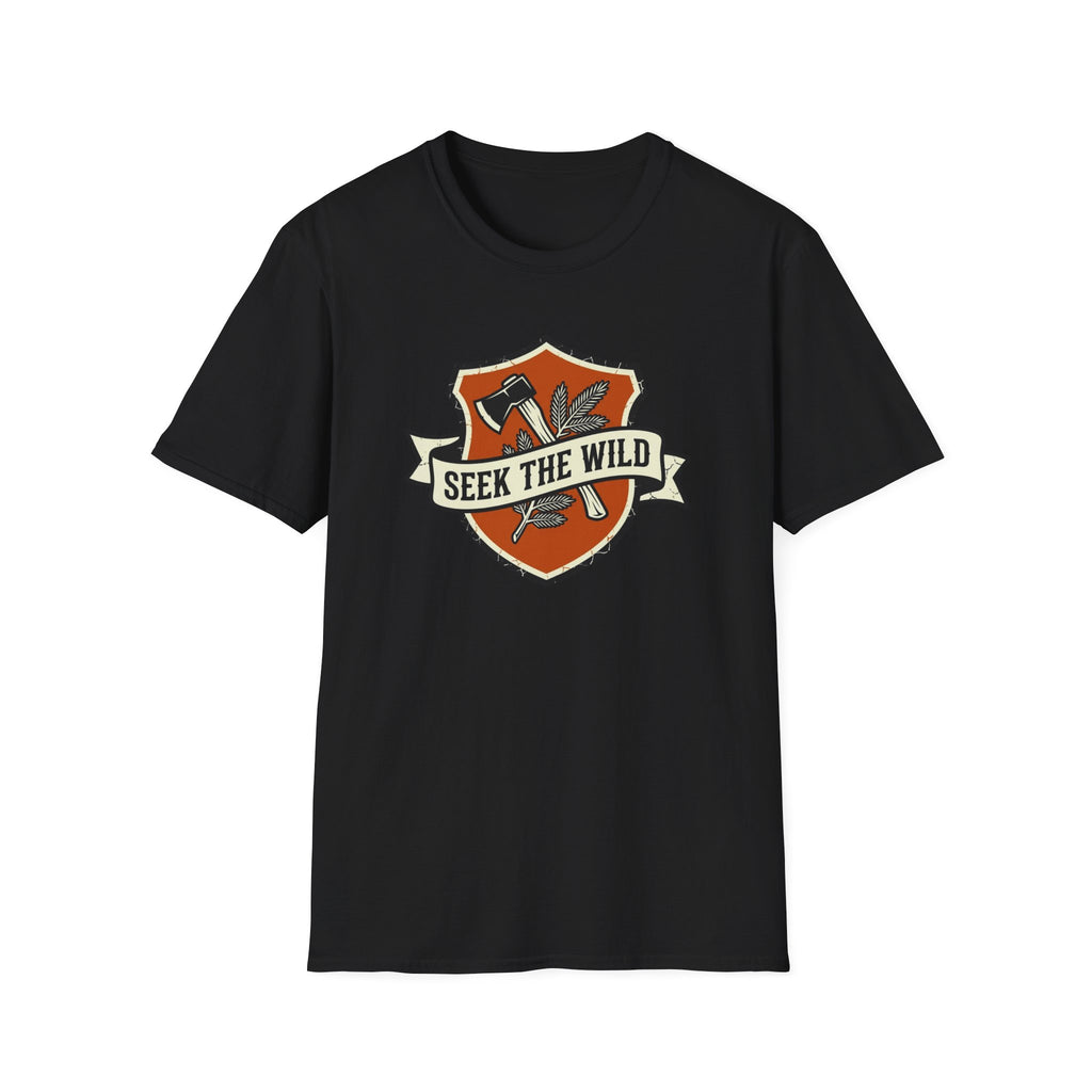 Seek The Wild emblem T-shirt | outdoor adventure badge design