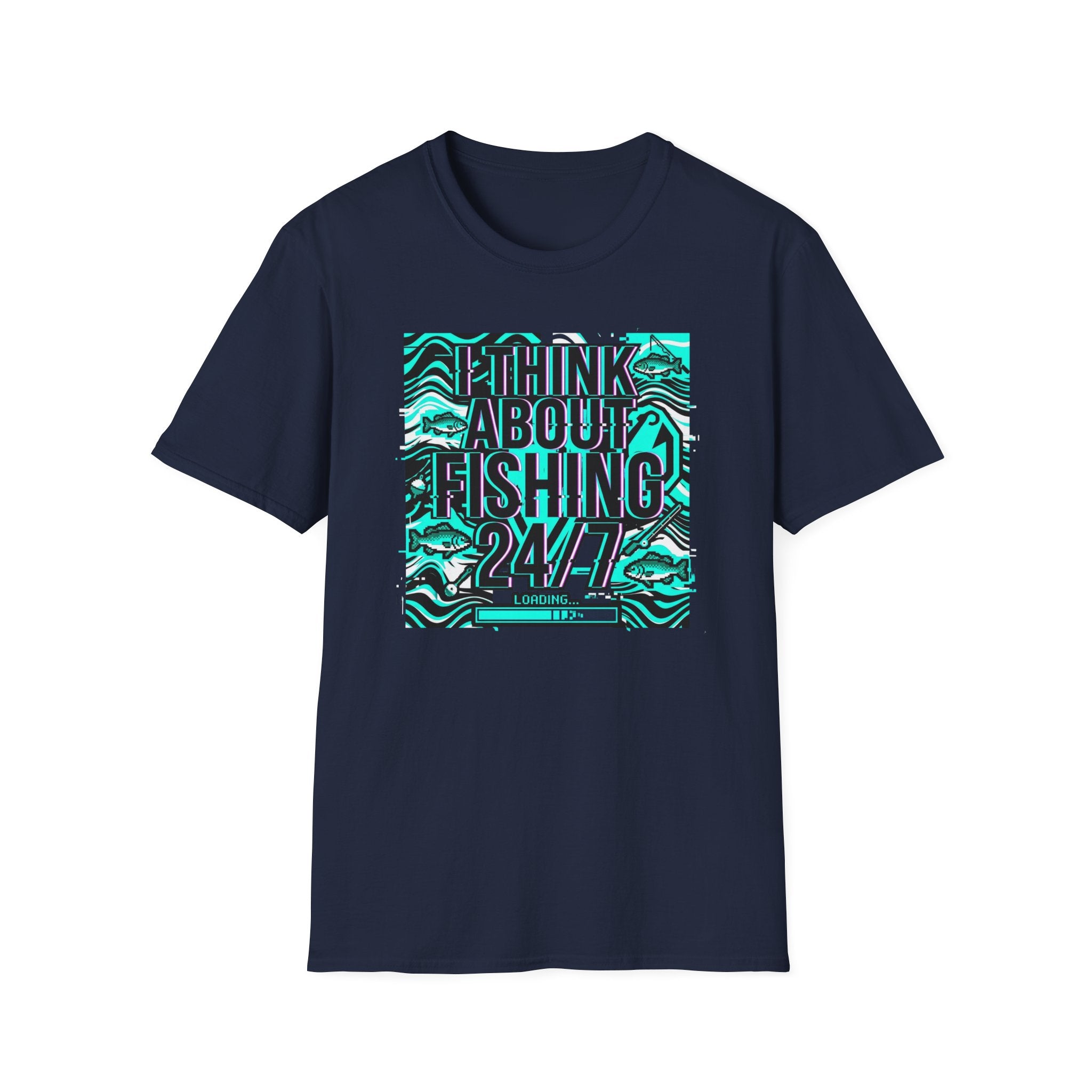Think About Fishing 24/7 T-Shirt | Fishing Graphic Tee, Nautical Wave Design