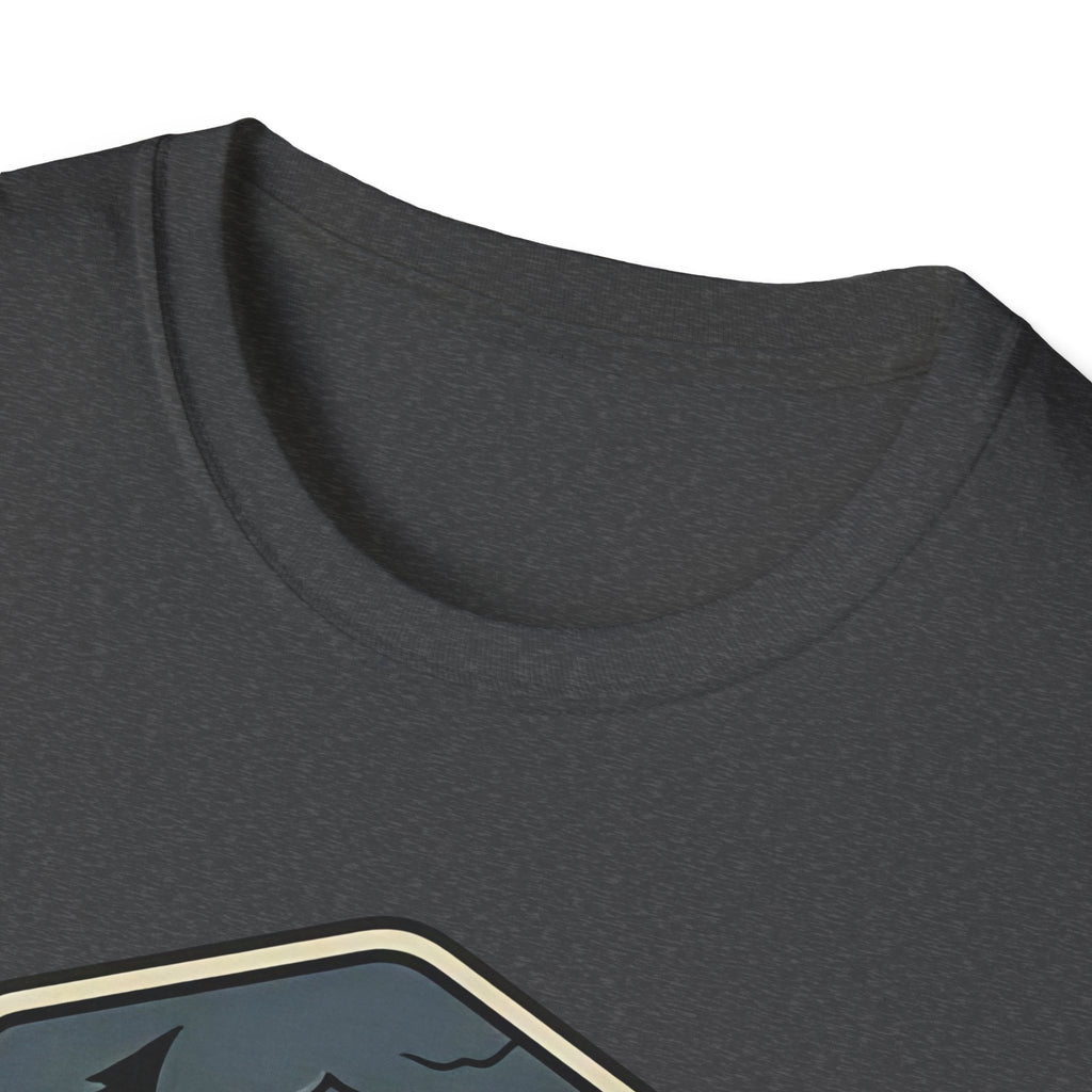 Camping Badge tent and campfire graphic T-Shirt | outdoors hiking adventure emblem