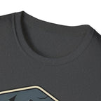 Camping Badge tent and campfire graphic T-Shirt | outdoors hiking adventure emblem