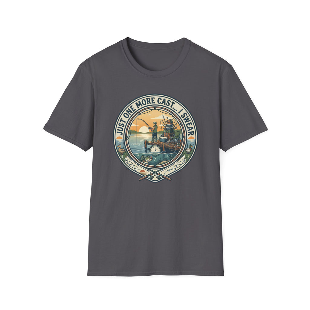 Just One More Cast Fishing T-Shirt | Retro Sunset Angler Design