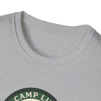 Camp Life Tent and Trees T-Shirt | Retro Outdoors Camper Badge