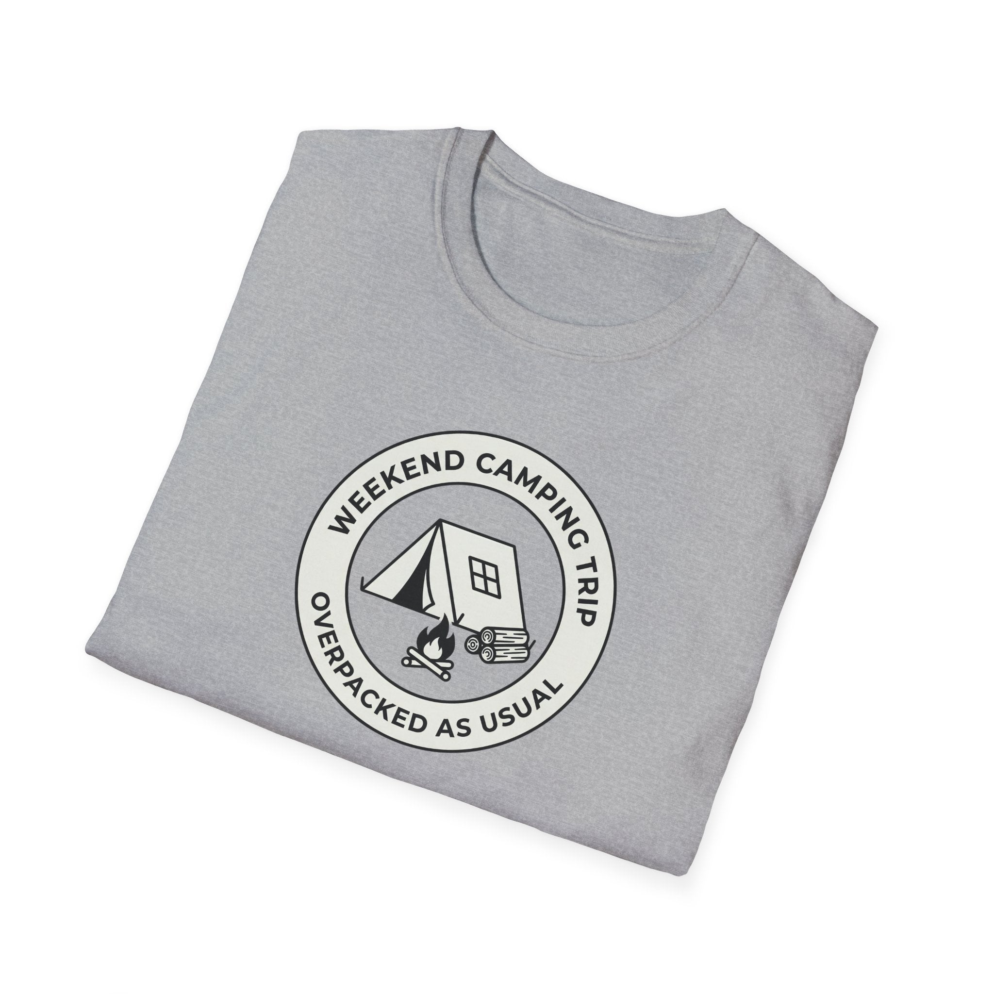 Weekend Camping Trip Overpacked As Usual T-Shirt | Camping Badge Tee