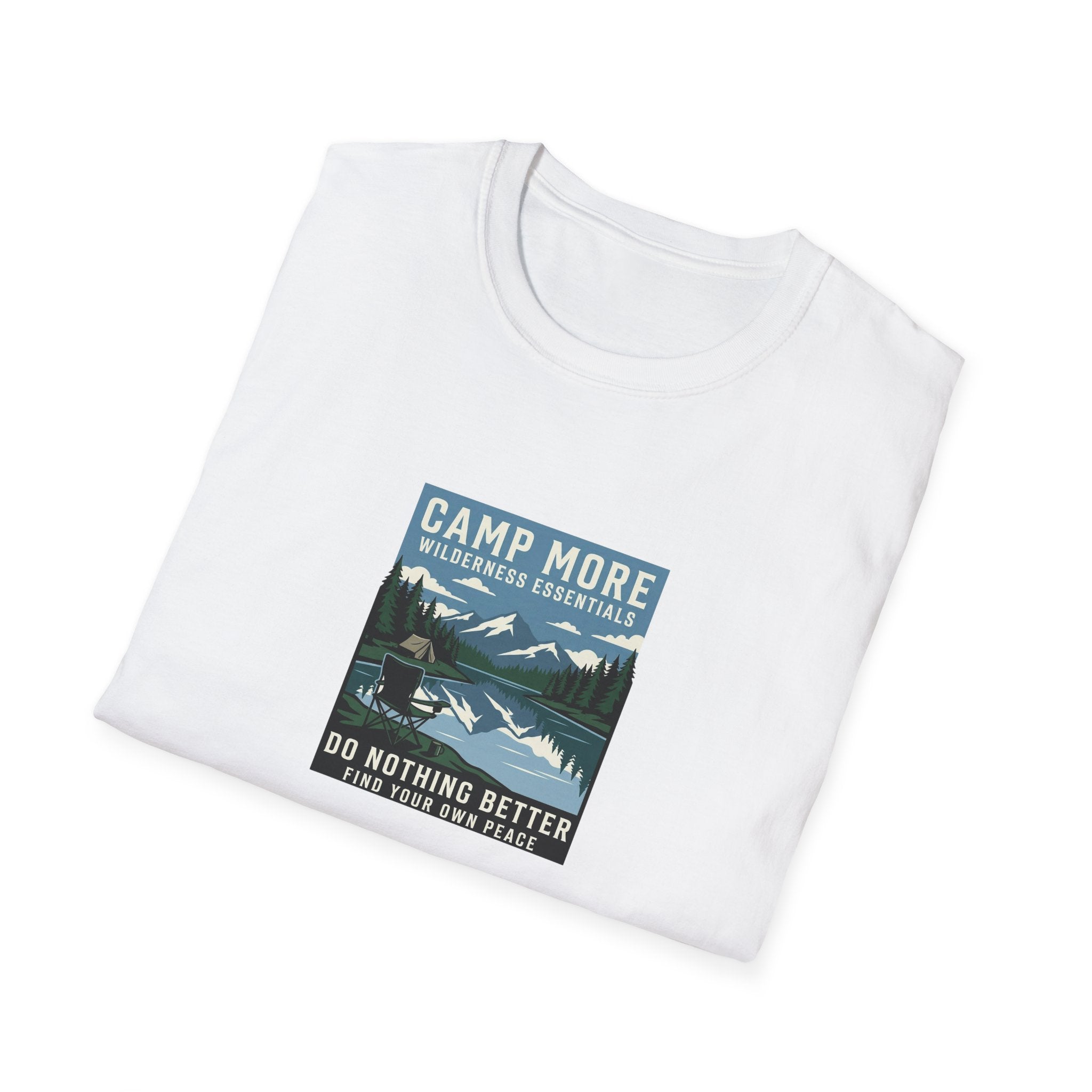 Camp More Wilderness Camping T-Shirt | Lake Mountain Poster Design