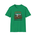 Sasquatch Hide & Seek Champion T-Shirt | Powered by Coffee, Bigfoot Design