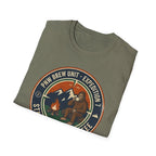 Stayed for the Coffee mountain camping badge T-Shirt | coffee hiking logo