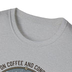 Cozy Camping Coffee Scene T-Shirt | Mountain Mug, Rainy Forest Illustration