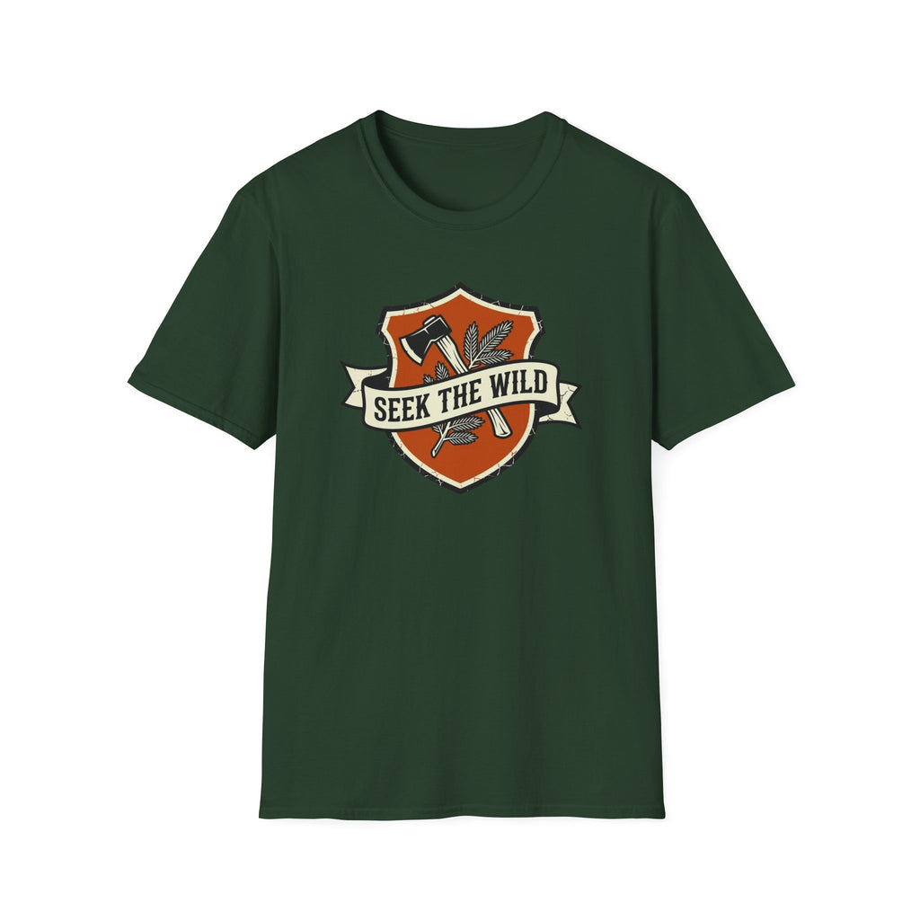 Seek The Wild emblem T-shirt | outdoor adventure badge design