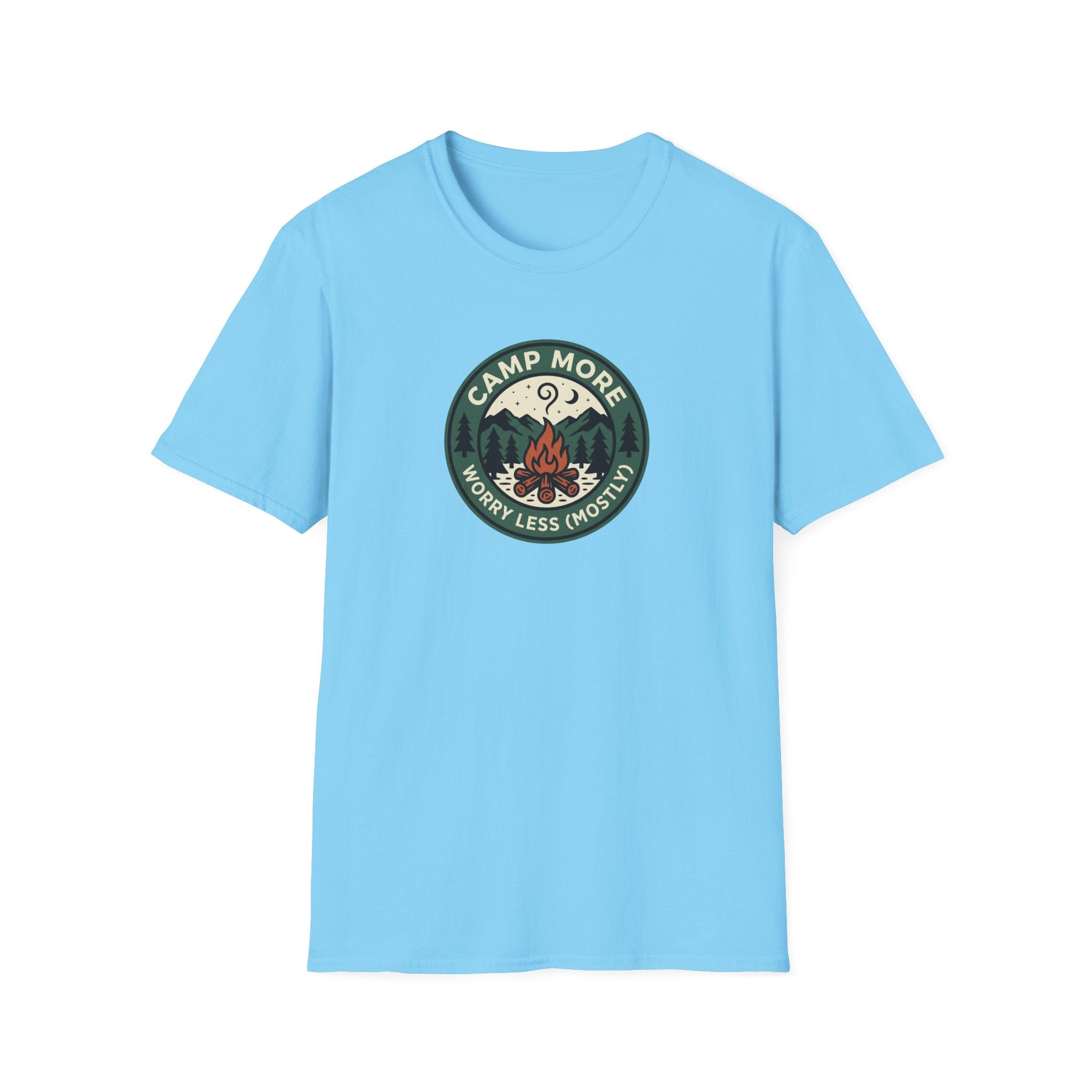 Camp More Campfire Badge T-Shirt | Outdoor Camping Graphic