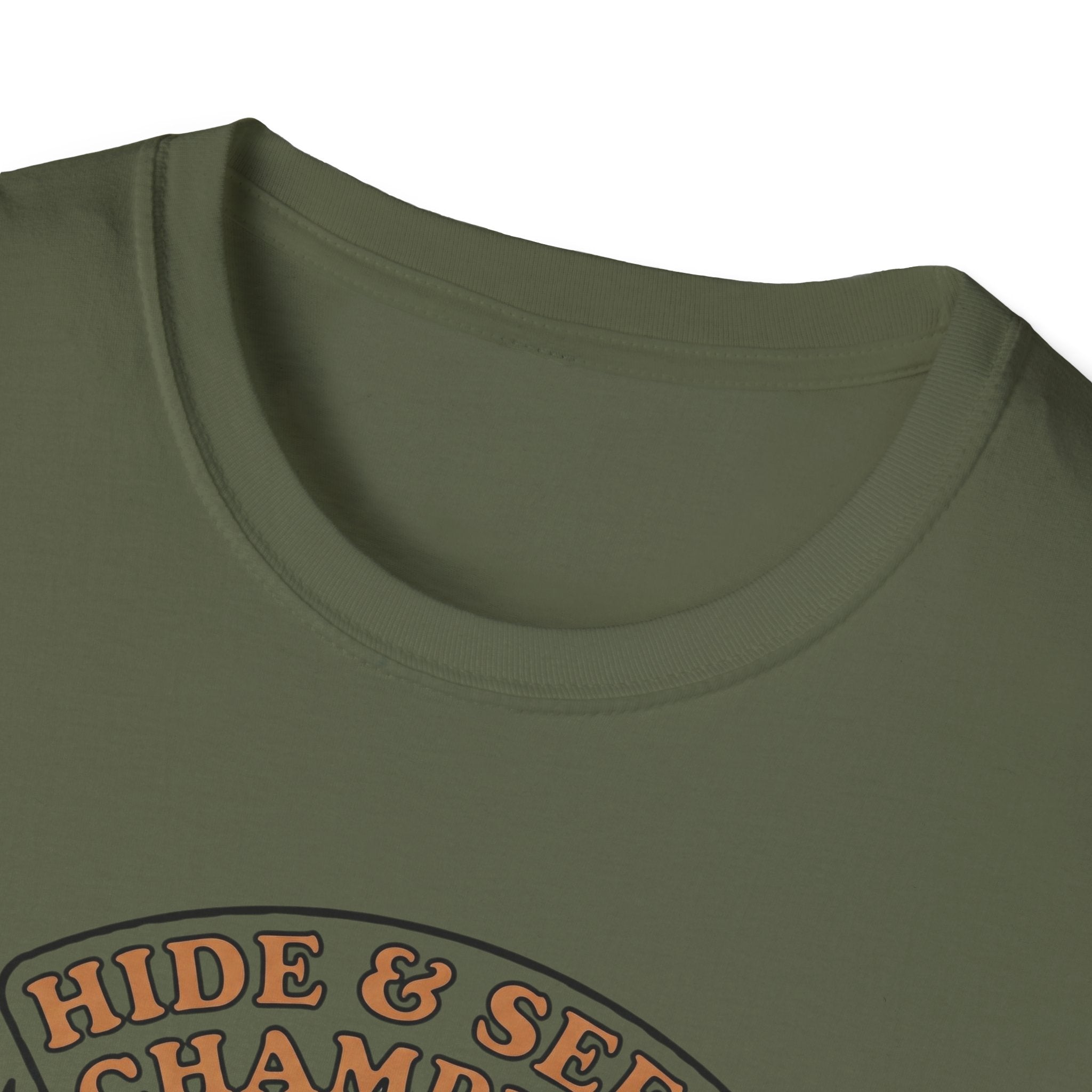Sasquatch Hide & Seek Champion T-Shirt | Powered by Coffee, Bigfoot Design