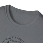 Campwood Trees Tent Graphic T-Shirt | Mountain Camping Logo, EST 1987