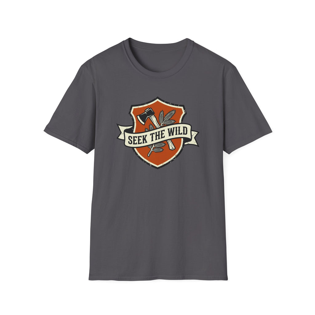 Seek The Wild emblem T-shirt | outdoor adventure badge design