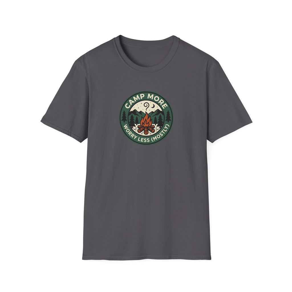 Camp More Campfire Badge T-Shirt | Outdoor Camping Graphic
