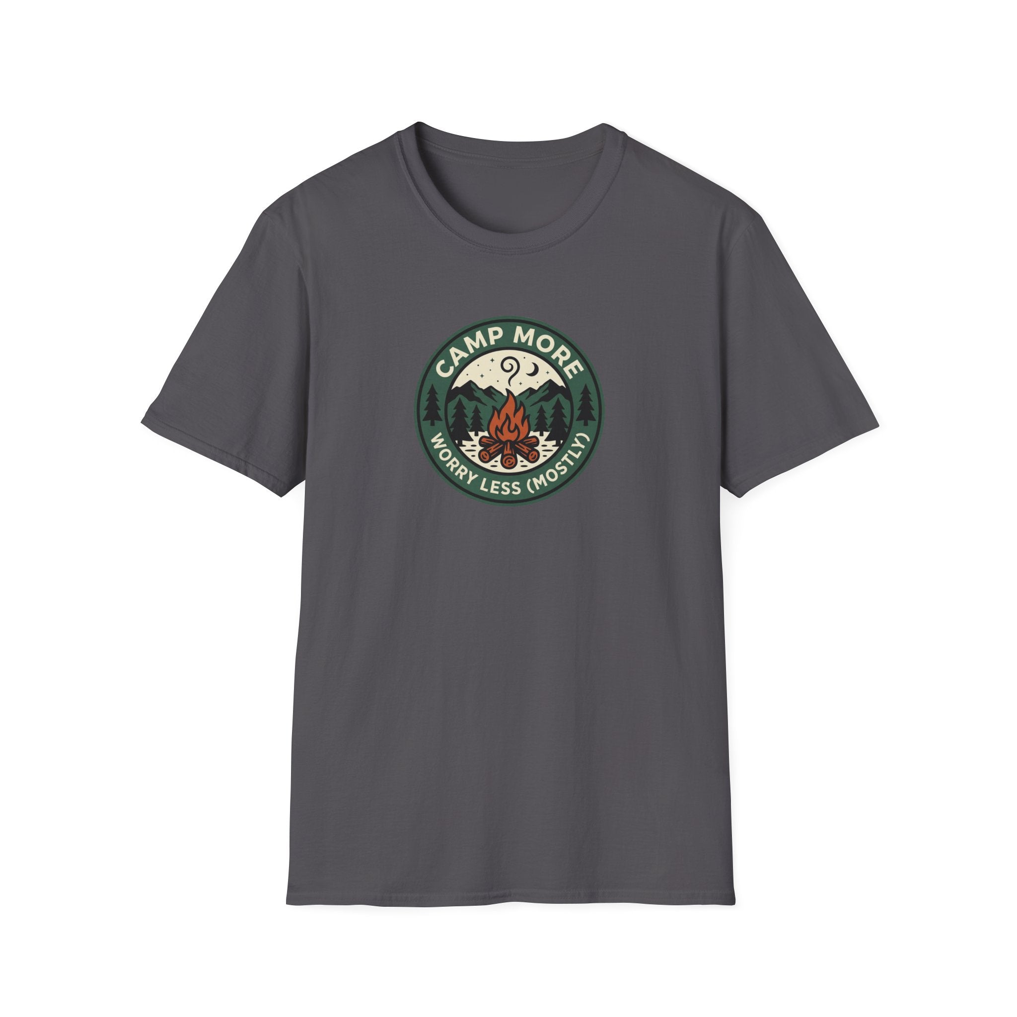 Camp More Campfire Badge T-Shirt | Outdoor Camping Graphic