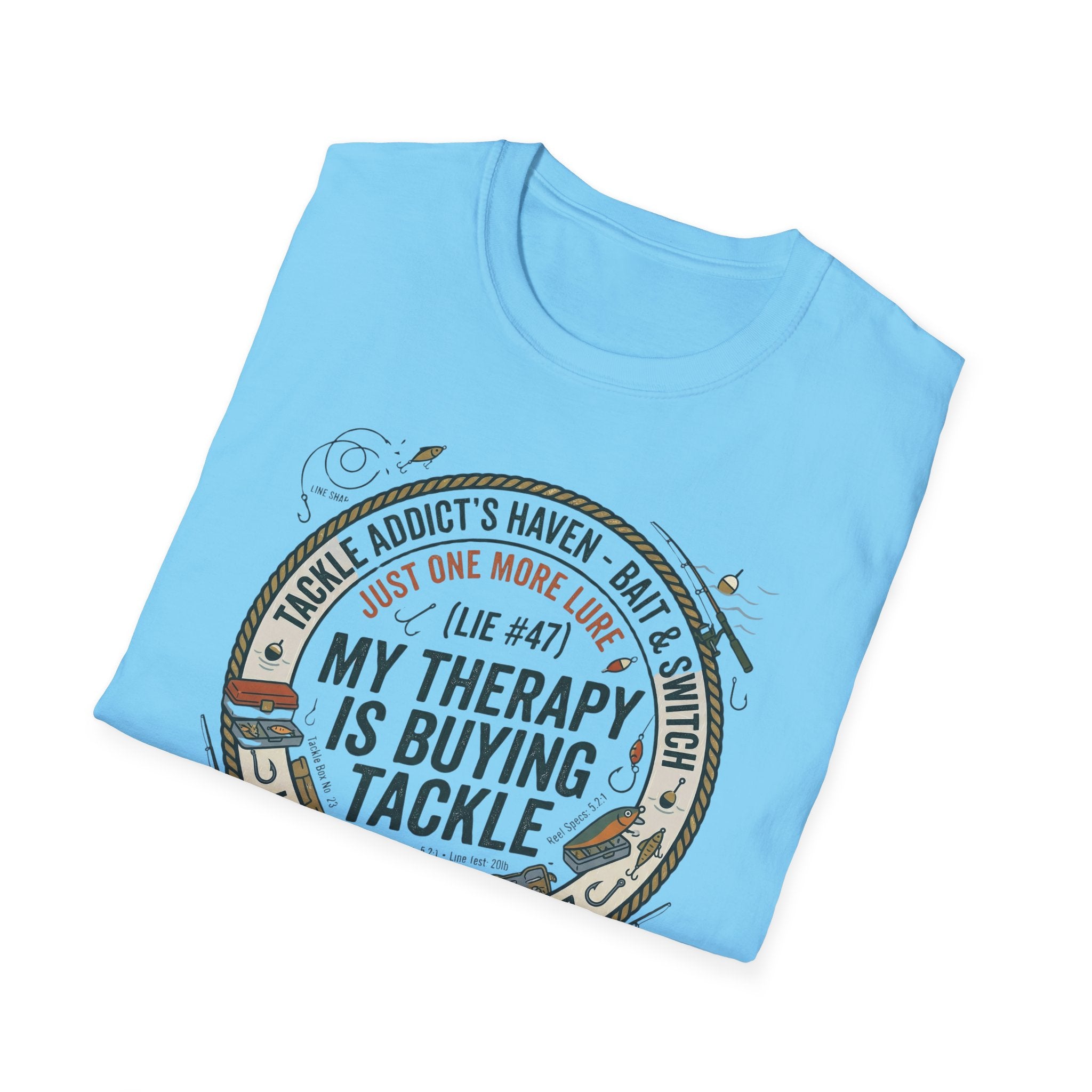 My Therapy Is Buying Tackle Fishing T-Shirt | Fishing Rod Reel Bait Angler Tee